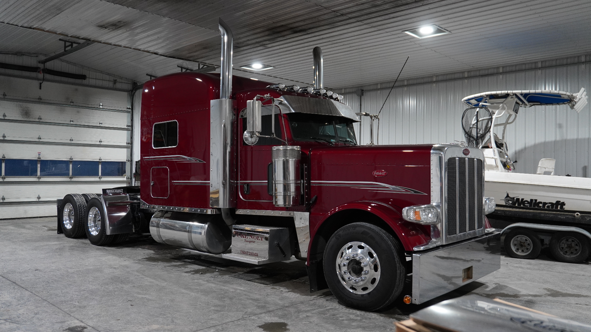Restored red Peterbilt truck protected with ceramic coating